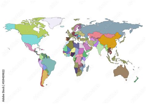 Vector world map with country borders. Political world map. Isolated on white background. Stock ...