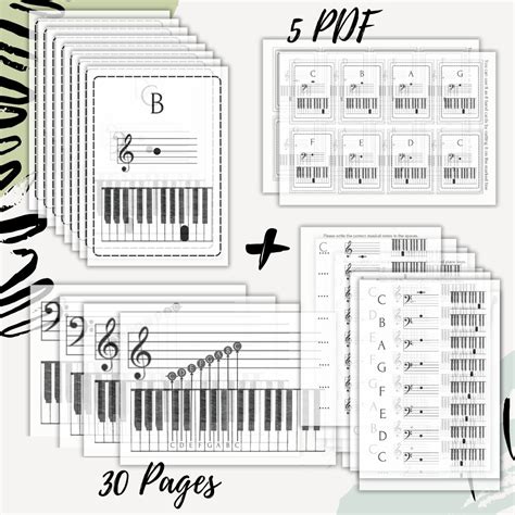 Music and Piano Notes Flashcards, Treble G and Bass F Clef Clef Music Notes, Printable Piano ...