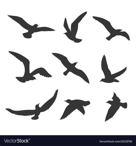 Flying birds silhouette set Royalty Free Vector Image