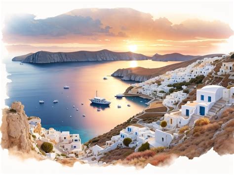 Premium AI Image | Golden Hour Magic Sunset View Above Milos Island Greece