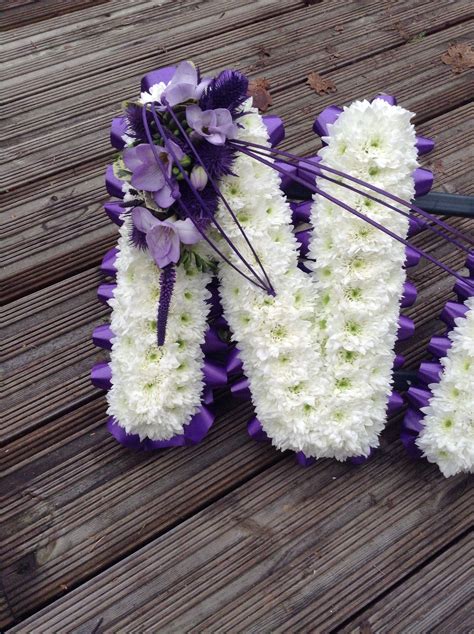 Funeral Flowers. Letter funeral flower tribute deep purple and white ...