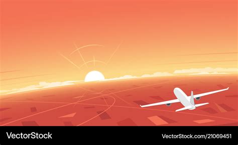 Plane flying and sunset banner background Vector Image