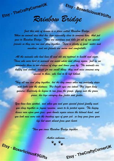 Rainbow Bridge Poem Pet Loss Memorial Bereavement Picture Dog Etc Male Pet PDF DOWNLOAD Print at ...