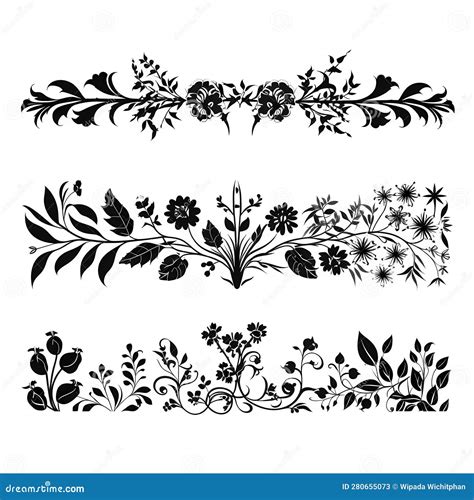 Set of Floral Line Divider Illustration Stock Illustration - Illustration of ornament, icon ...