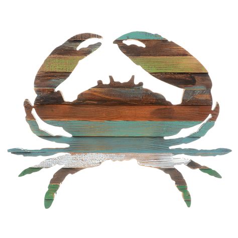 Indigo Blue Crab Wood Wall Art | Bella Coastal Decor