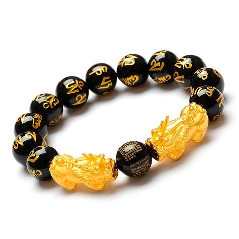 Gold Plated Pixiu Bracelet Buddha Beads Bracelet Cuff Bangle Chinese ...