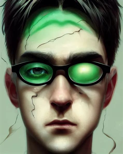 boy thin face, black hair, green eyes, round glasses | Stable Diffusion | OpenArt