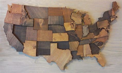 Contiguous USA map wall art wooden state art United States map