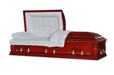 Cherry Matinée Veneer Casket with Cream Velvet Interior – Wood Casket – Quality Choice Caskets