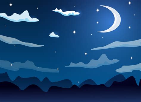 Night cartoon sky with clouds, full moon, moonlight and stars vector ...