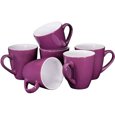 Coffee Mug Set Set of 6 Large-sized 16 Ounce Ceramic Coffee Mugs Restaurant Coffee Mugs, Purple ...