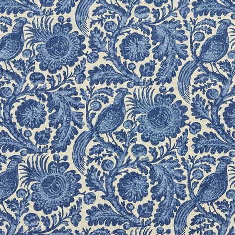 French Blue Large Foliage Bird Flower Motif Upholstery Fabric | Fabric decor, Indigo fabric ...