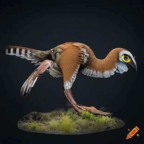 Feathered utahraptor with owl-like colors in the wild on Craiyon