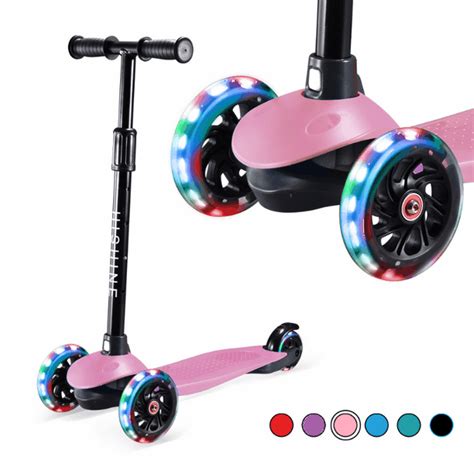 Hishine Kick Scooter for Kids with 3 Light Up Wheels and Adjustable ...