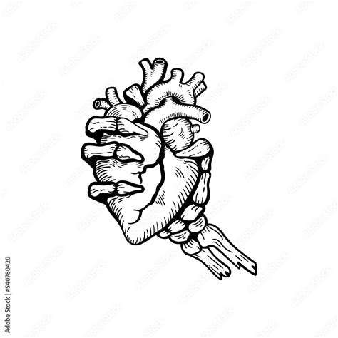 retro style skeleton hand holding a heart Stock Vector | Adobe Stock