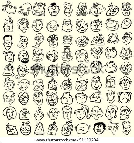 People Faces, Doodle Cartoon Expressions And Emotions, Avatar Icons ...