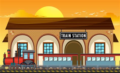 Train station scene with steam locomotive 6583000 Vector Art at Vecteezy