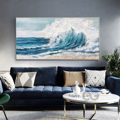 Textured Ocean Wave Wall Art Large Framed Blue Sea Painting | Etsy