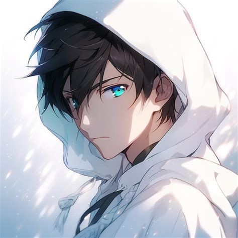 Premium Photo | Anime boy with blue eyes and a white hoodie generative ai