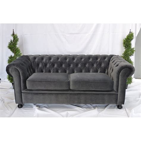 Grey Velvet Chesterfield Style 3 Seater Sofa | City Furniture Hire