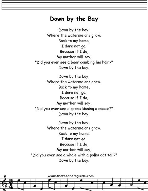 Down by the Bay Lyrics, Printout, MIDI, and Video | Children songs lyrics, Nursery songs, Songs ...