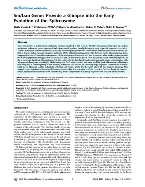 (PDF) Sm/Lsm Genes Provide a Glimpse into the Early Evolution of the Spliceosome | Ruben Valas ...