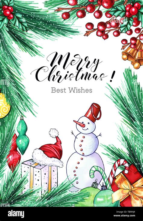 Merry Christmas greeting card template. Xmas calligraphic lettering ...