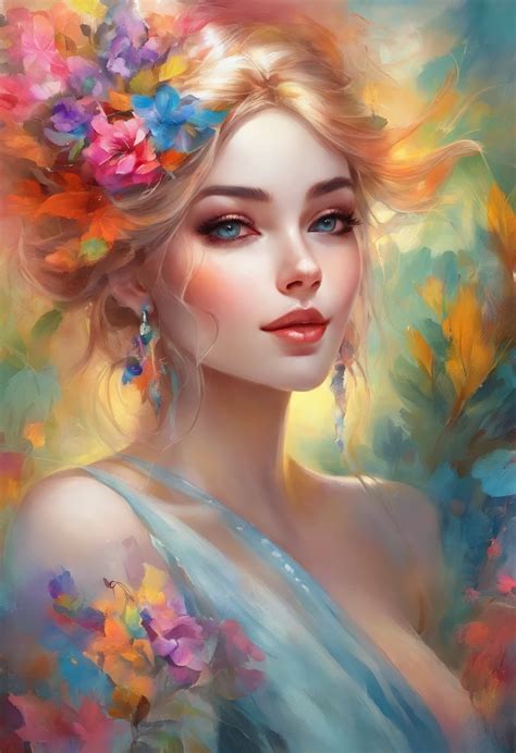 anime girl with colorful hair and a colorful dress, rossdraws pastel ...