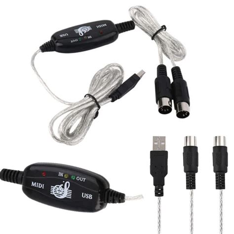 1.8M MIDI to USB Cables USB IN OUT MIDI Interface Adapter Cable Converter For PC Music Keyboard ...