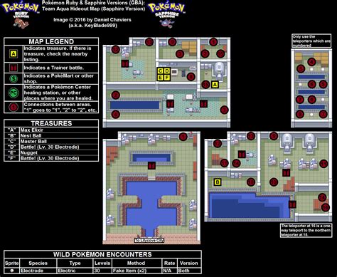 Pokemon Ruby Version Team Aqua Hideout Map (Sapphire) Map for Game Boy ...