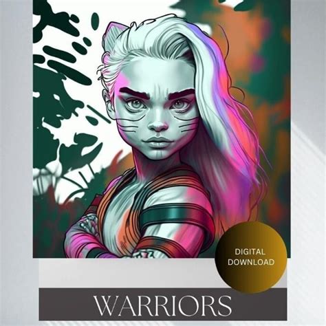 Blonde Cat Warrior, Digital Download Art, Contemporary Printable Wall Art, Digital Modern Art ...