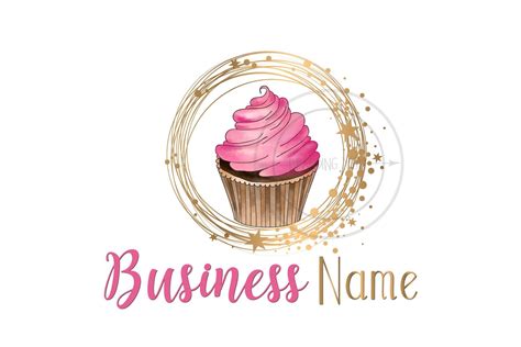 Cupcake Logo Watercolor, Custom Logo Design, Premade Watercolor, Sweets ...