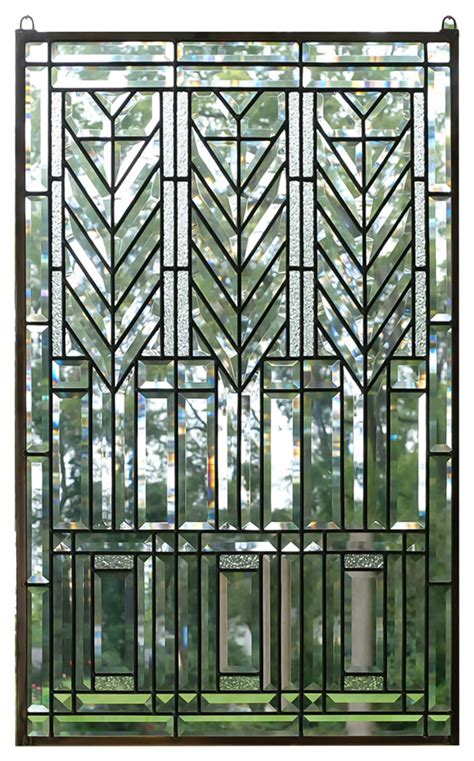 Frank Lloyd Wright "Tree Of Life" Beveled All Clear Stained Glass Panel 20 x 34 - Traditional ...