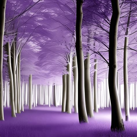 Aesthetic White Trees Purple Forest Night · Creative Fabrica