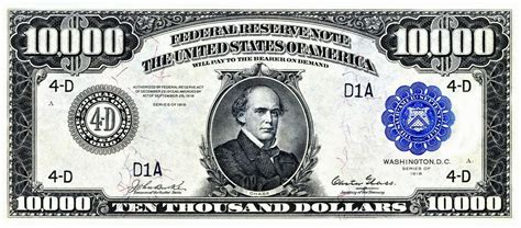 US $10,000 Dollar Bill, Series 1918 Large size with BLUE seal- Replicas & Reproductions