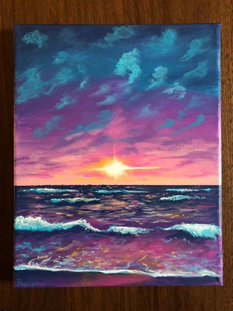 Ocean Sunset acrylic painting 8x10 | Sunset painting acrylic, Art ...