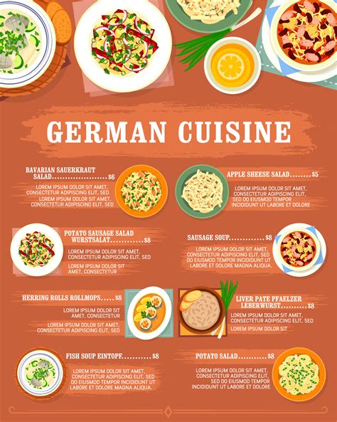 German cuisine menu Germany restaurant food dishes 23842908 Vector Art at Vecteezy