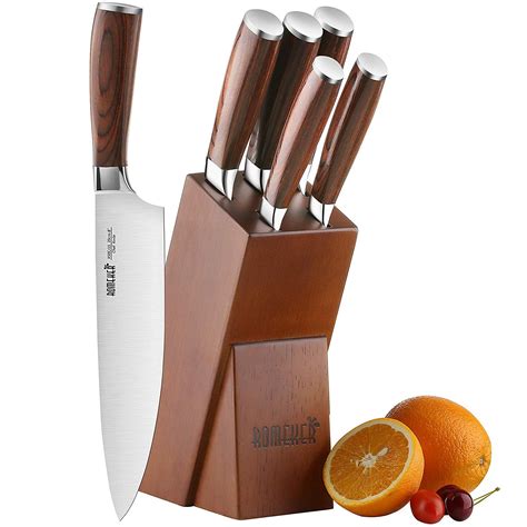 Knife Set,6-Piece Kitchen Knife Set with Wooden Block Germany High Carbon Stainless Steel Knife ...