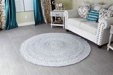 6 ft White Round Wool Rug for Living Room Braided Non-slip Reversible ...