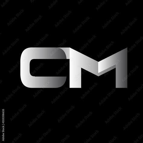 Initial letter CM uppercase modern and simple logo linked white colored, isolated in black ...