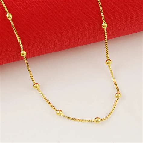 2.5MM 24K Gold Box Chain with Beads Chains Necklace Trendy Luxury Elegant For Fashion Women ...