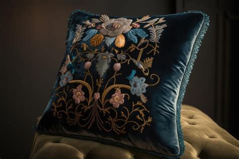 Premium AI Image | Luxe velvet pillow with elegant embroidery