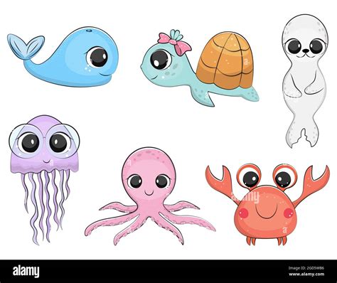 Cute sea animals collection. Nautical vector illustration Stock Vector Image & Art - Alamy