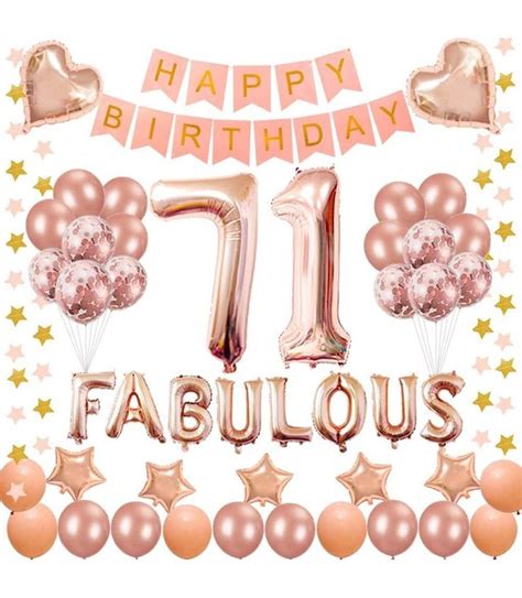 71ST Birthday Decorations - for 71 Years Old Birthday Party Supplies pink Happy Birthday Banner ...