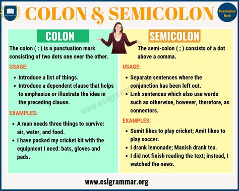 Colon vs. Semicolon: When to Use a Semicolon, a Colon - ESL Grammar