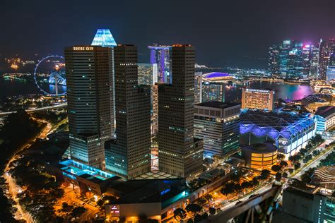 wallpaper night city, buildings, aerial view, metropolis, singapore HD : Widescreen : High ...