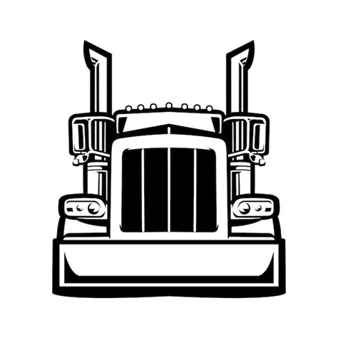 Premium Vector | Semi truck silhouette front view black and white vector art in white background