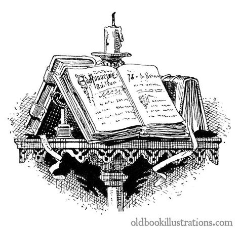 Tailpiece with Books and Candle | Old Book Illustrations