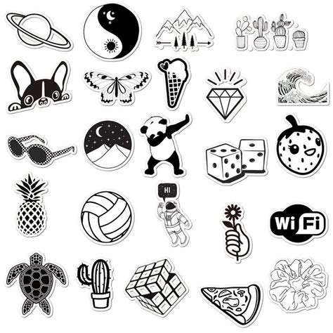 50pcs Cute Black and White Sticker Pack For LaptopWater | Etsy in 2021 | Black and white ...