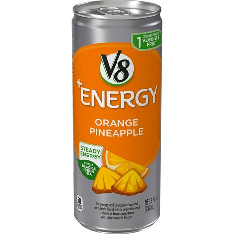 V8 +Energy, Healthy Energy Drink, Natural Energy from Tea, Orange Pineapple, 8 Ounce Can ...